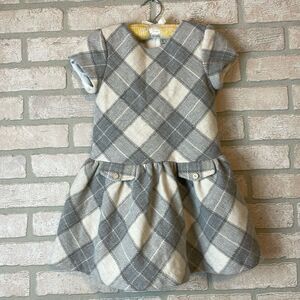 Mayoral Gray and White plaid drop waist pleated wool blend dress size 6